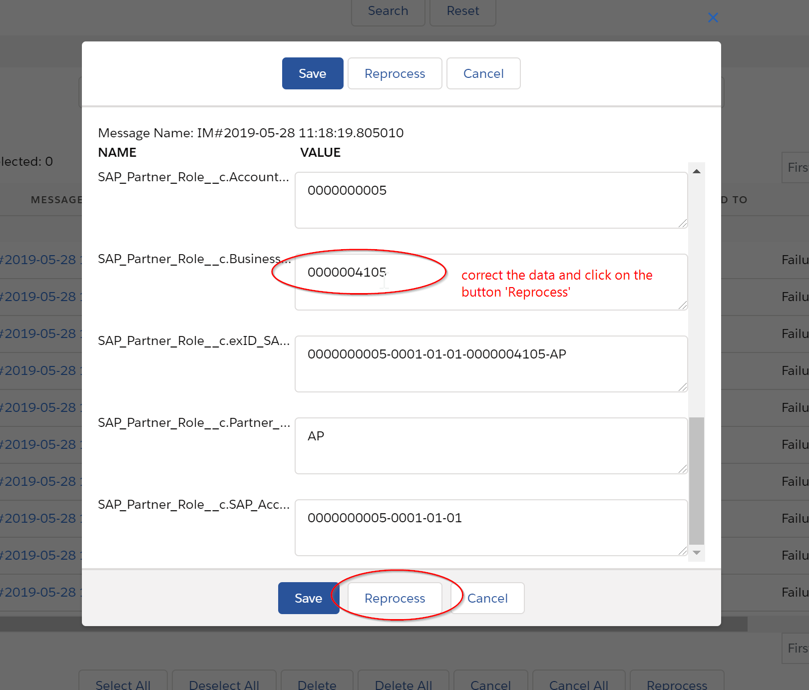 SKYVVA message edit and reprocess
