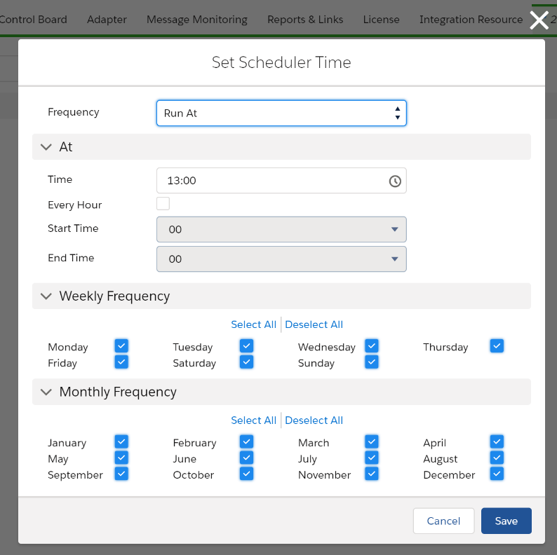 SKYVVA schedule settings