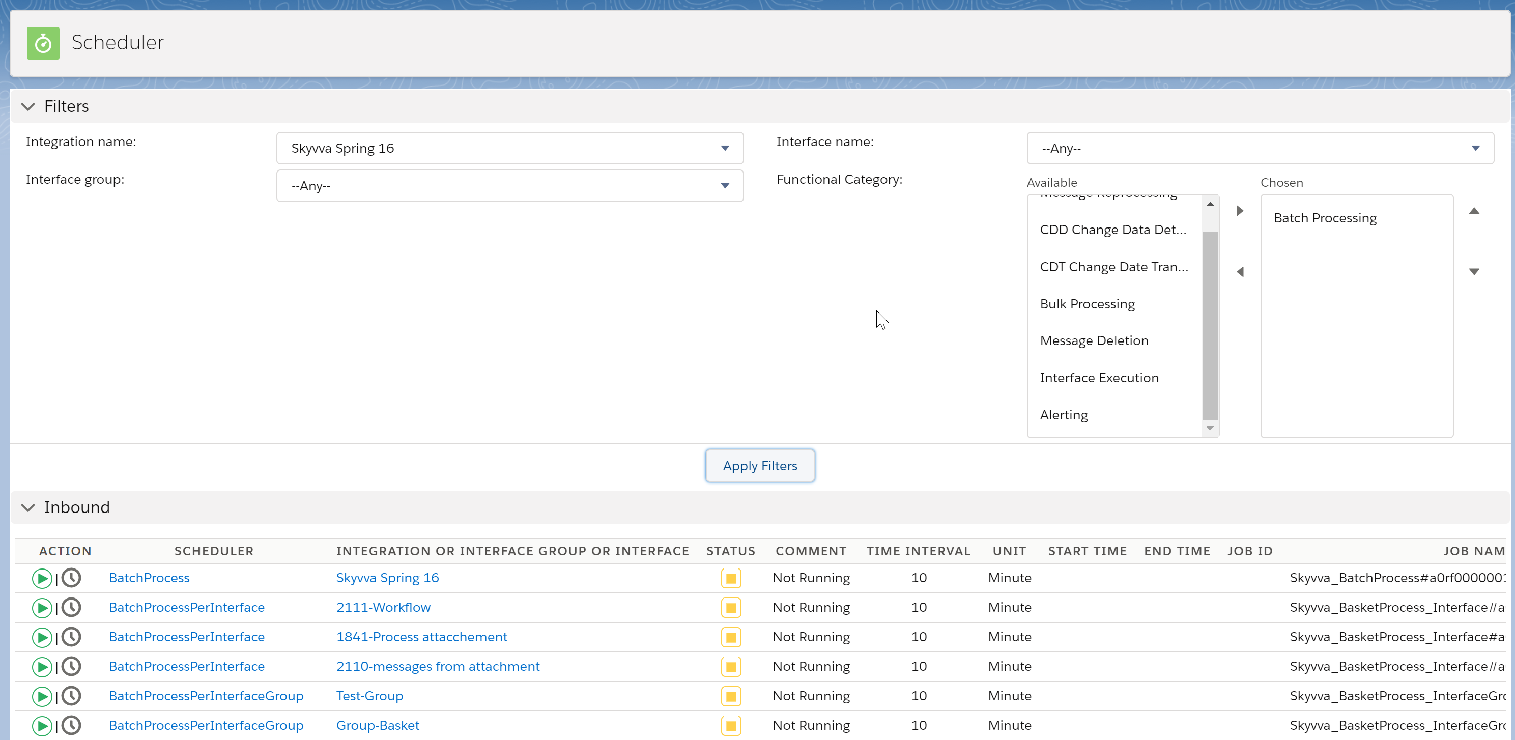 SKYVVA available schedules